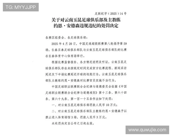 云南玉昆官方宣布对主帅安德森不当行为罚款3万元并作出处理决定